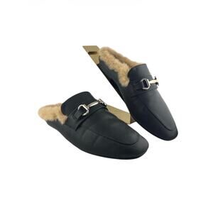 Time and Tru Women’s Horsebit Faux Fur Mules - Black - Size: 8.5